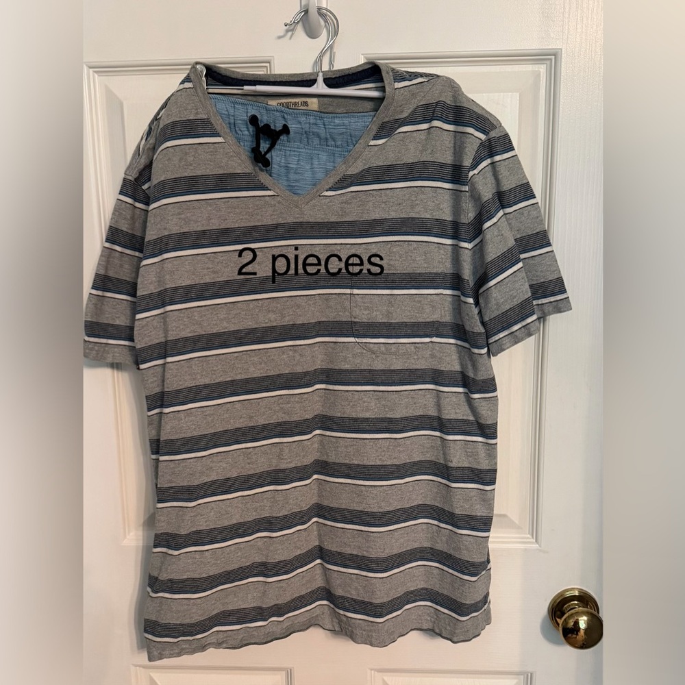 Goodthreads Men's Short Sleeve V-Neck Stripe Tee with Shorts set, L/L-tall.